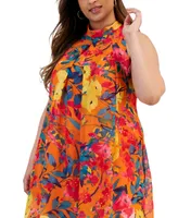 Robbie Bee Plus Printed Chiffon Mock-Neck Dress