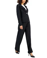 Nipon Boutique Women's Asymmetrical Ruffled One-Button Jacket & Wide-Leg Pant Suit