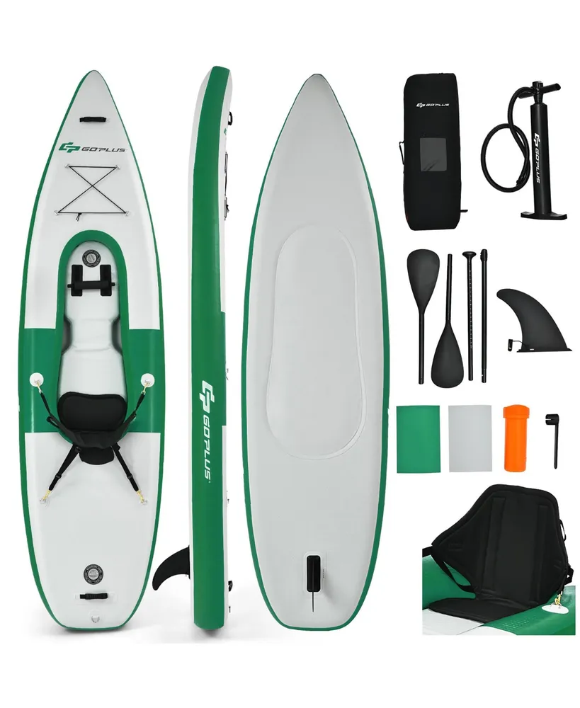 11' Inflatable Stand Up Paddle Board Surfboard with Bag Aluminum Paddle PUMP-M | Costway