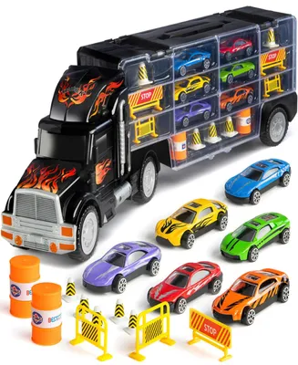 Toy Truck Transport Car Carrier - Includes 6 Toy Cars Accessories