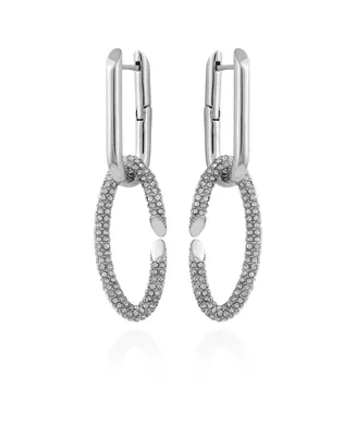 Vince Camuto Silver-Tone Glass Stone Double Link Oval Hoop Drop Earrings