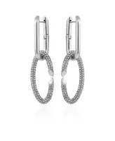 Vince Camuto Silver-Tone Glass Stone Double Link Oval Hoop Drop Earrings