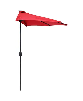 Sunnydaze Decor 9 ft Solar Steel Half Patio Umbrella with Crank - Red