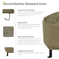 Round Outdoor Fire Pit Cover - Heavy-Duty 300D Polyester and Pvc with Drawstring Closure - Khaki
