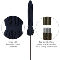 Sunbrella 9-Foot Patio Umbrella with Auto Tilt and Crank - Rust Resistant Aluminum Pole - Navy Blue
