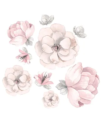 Lambs & Ivy Signature Botanical Baby Pink/Gray Watercolor Floral Wall Decals