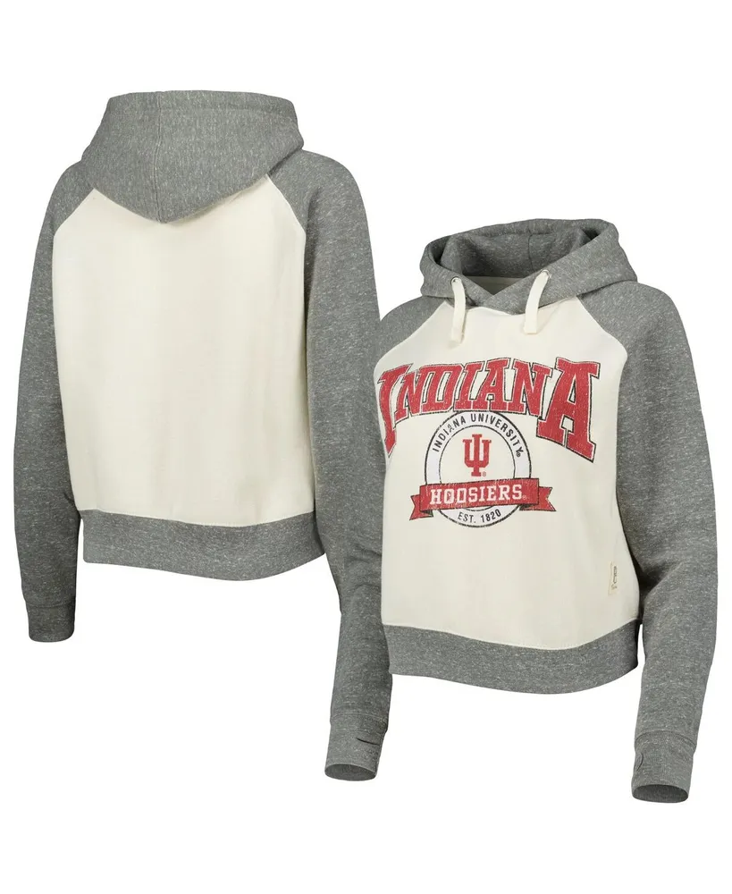 Women's Pressbox Cream and Heather Gray Indiana Hoosiers Cody Tri-Bend Raglan Pullover Hoodie