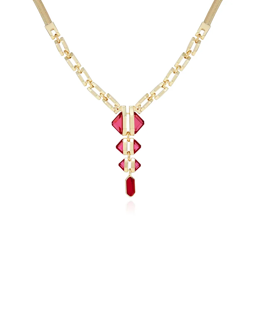 Vince Camuto Gold-Tone and Red Siam Pendant Thick Snake Chain Statement Necklace
