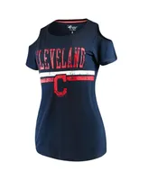 Women's G-iii 4Her by Carl Banks Navy Cleveland Indians Clear The Bases Cold Shoulder Scoop neck T-shirt