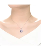 Genevive Sterling Silver Round and Baguette colored Cubic Zirconia Wreath Pendant Necklace