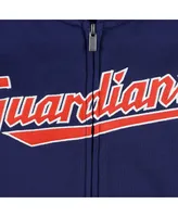 Big Boys and Girls Navy Cleveland Guardians Wordmark Full-Zip Fleece Hoodie