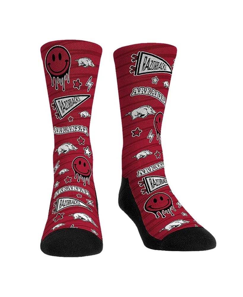 Men's and Women's Rock 'Em Socks Arkansas Razorbacks Smiley Stickers Crew