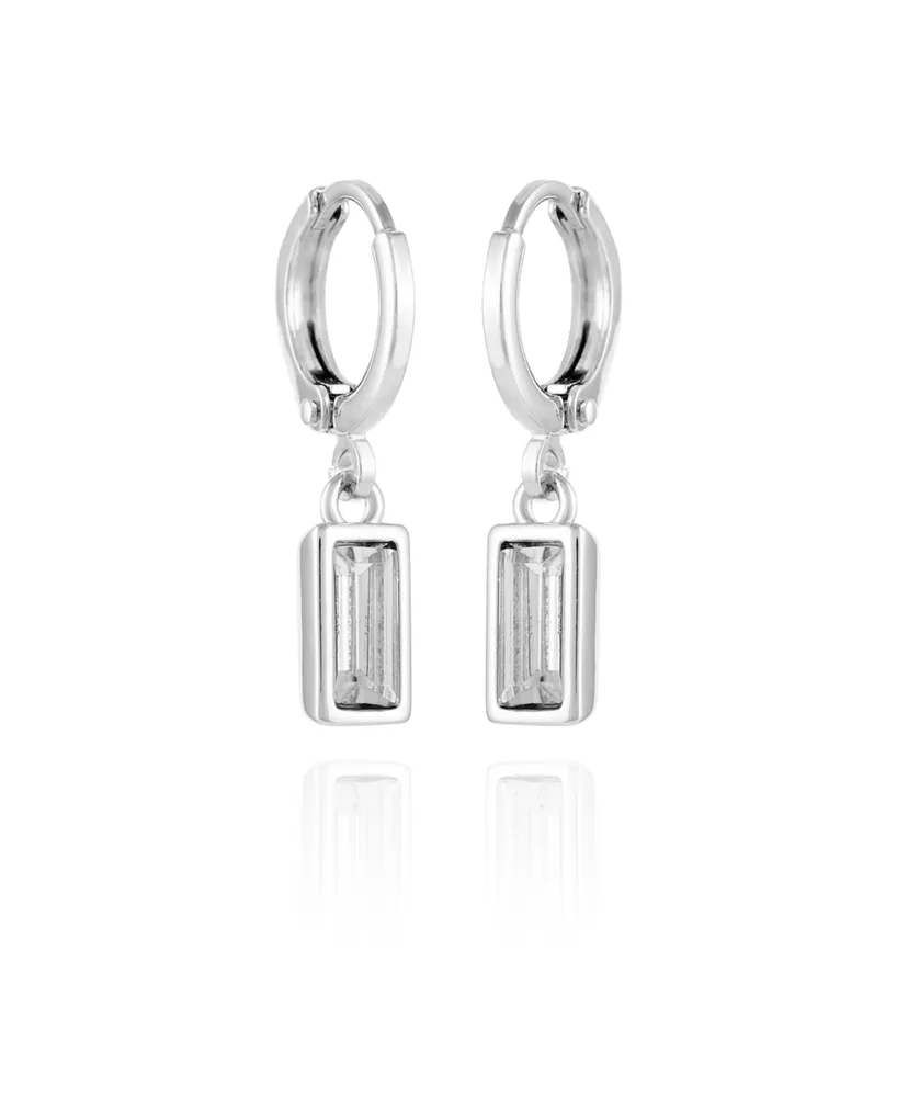 Vince Camuto Silver-Tone Rectangular Glass Stone Dangle Huggie Hoop Earrings