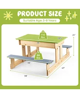 Costway 3-in-1 Kids Picnic Table Outdoor Wooden Water Sand Table w/ Play Boxes