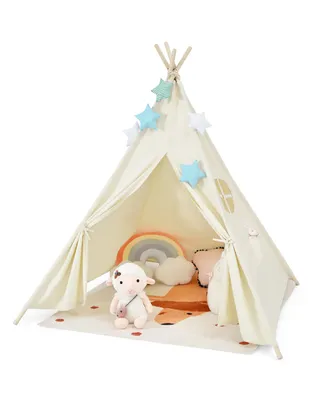 Costway Kids Canvas Play Tent Foldable Playhouse Toys for Indoor Outdoor