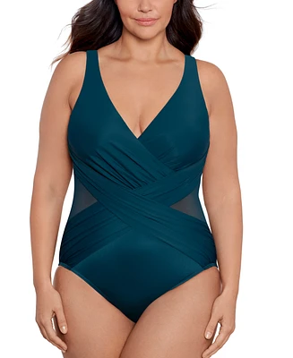 Miraclesuit Women's Plus Illustionists Crossover Tummy Control One Piece Swimsuit
