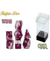 Gatekeeper Games, Halfsies Dice Glitter Edition Wine 7 Piece Rpg Dice Set, Roleplaying, Comes in Plastic Dice Keeper, Wine Fine Silver Glitter, 2 Tone