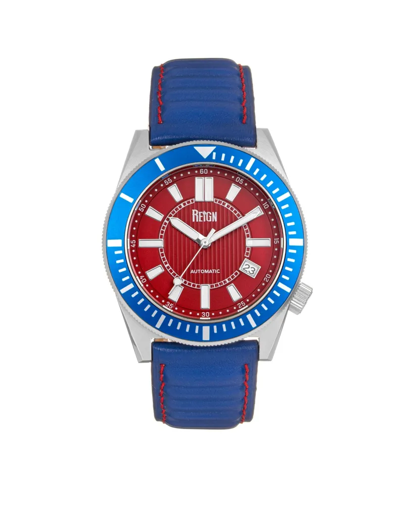 Reign Men Francis Leather Watch - Blue/Red, 42mm