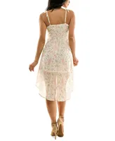 As U Wish Juniors' Shoulder-Tie High-Low Floral Dress