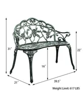 Patio Garden Bench Chair Style Porch Cast Aluminum Outdoor Rose
