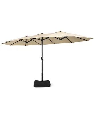 15FT Double-Sided Twin Patio Umbrella Outdoor Market W/ Crank & Base