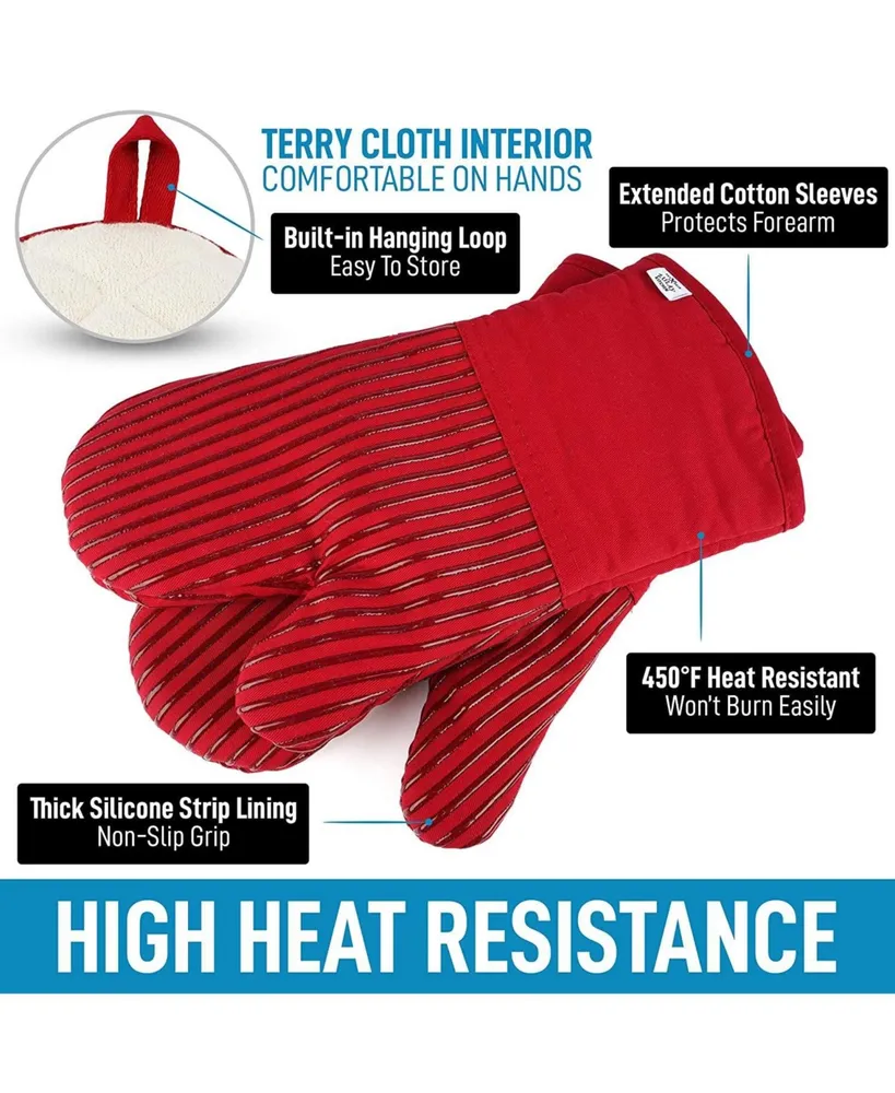 Zulay Kitchen Heat Resistant Thick Cotton Oven Mitts with Non-Slip Silicone  Liner