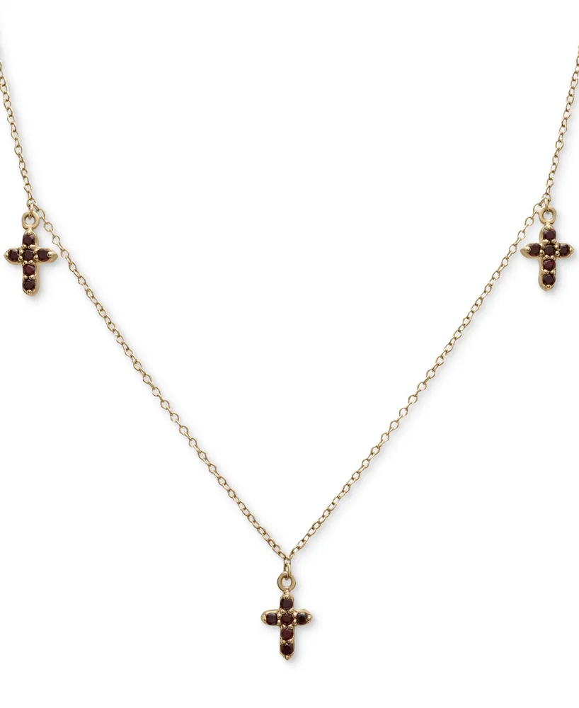 Garnet Three Cross Pendant Necklace (1/2 ct. t.w.) in 14k Gold-Plated Sterling Silver, 16" + 2" extender