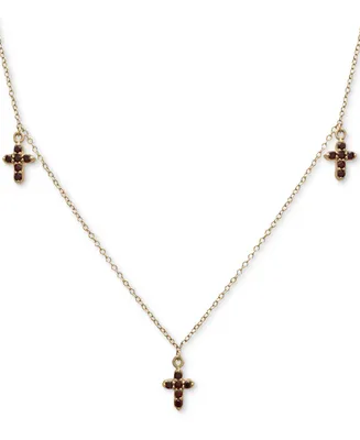 Garnet Three Cross Pendant Necklace (1/2 ct. t.w.) in 14k Gold-Plated Sterling Silver, 16" + 2" extender