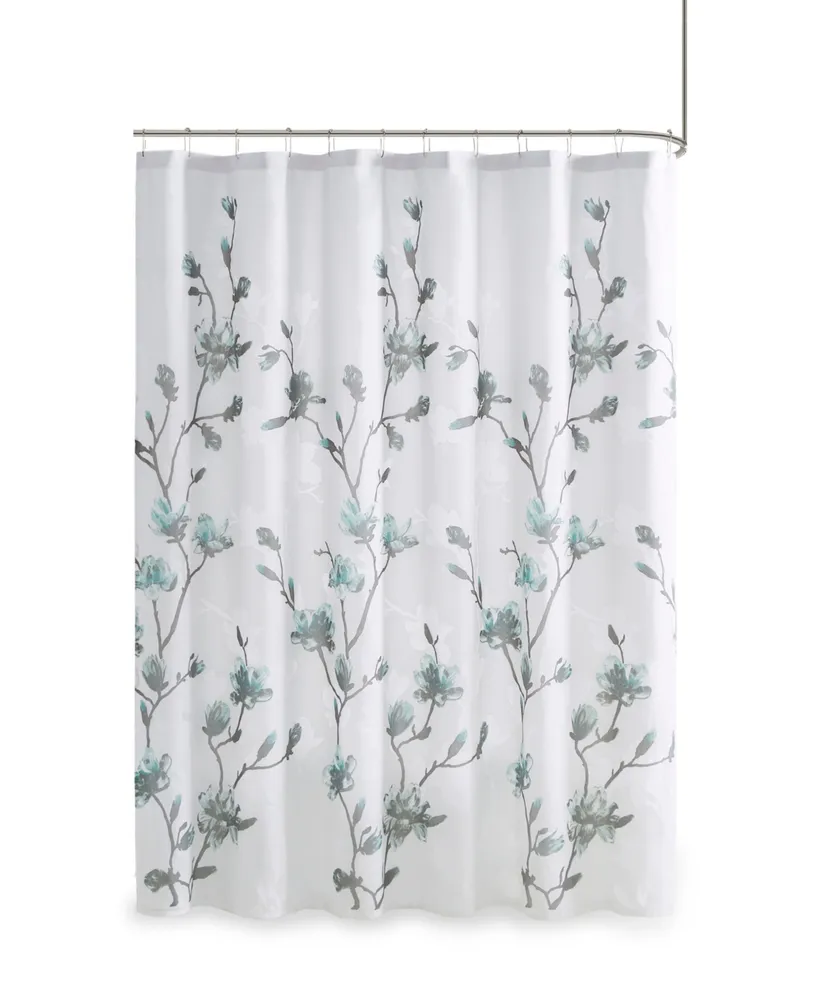 Madison Park Magnolia Floral Printed Burnout Shower Curtain, 72" x 72"