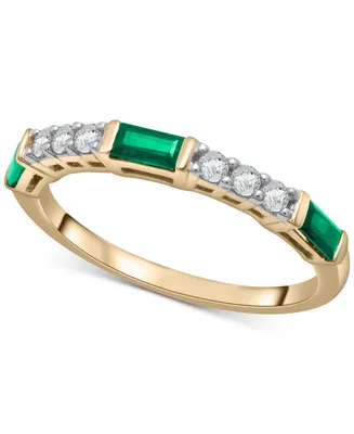 Lab-Grown Emerald (1/3 ct. t.w.) & White Sapphire (1/5 Stack Ring 14k Gold-Plated Sterling Silver