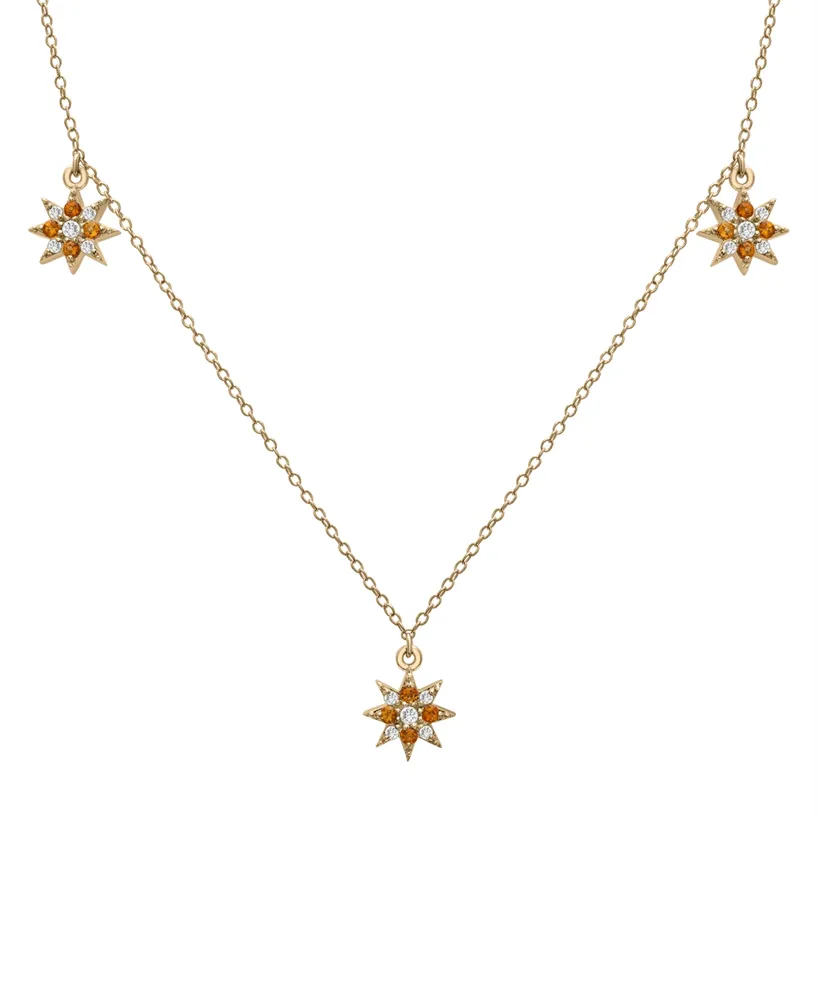 Citrine (1/4 ct. t.w.) & Lab-grown White Sapphire (1/5 ct. t.w.) Star Dangle Collar Necklace in 14k Gold-Plated Sterling Silver, 16" + 2" extender