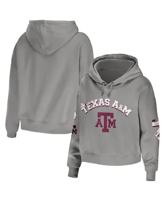 Women's Wear by Erin Andrews Gray Texas A&M Aggies Mixed Media Cropped Pullover Hoodie