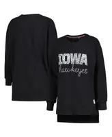 Women's Pressbox Black Iowa Hawkeyes Steamboat Animal Print Raglan Pullover Sweatshirt