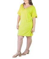 24seven Comfort Apparel Plus Loose Fit V-Neck T Shirt Dress