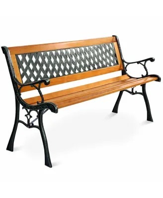 Costway 49 1/2'' Patio Park Garden Bench Porch Path Chair Outdoor Deck Cast Iron Hardwood