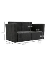 Outsunny 2 Piece Patio Wicker Corner Sofa Set, Outdoor Pe Rattan Furniture, with Curved Armrests and Padded Cushions for Balcony, Garden, or Lawn