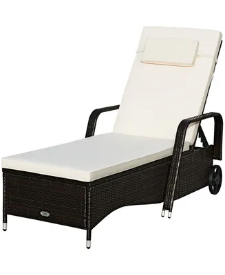 Outdoor Chaise Lounge Chair Recliner Cushioned Patio Furniture Adjustable Wheels