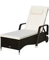 Costway Outdoor Chaise Lounge Chair Recliner Cushioned Patio Furniture Adjustable Wheels