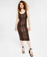 Bar Iii Women's Animal-Print Scoop-Neck Bodycon Dress, Created for Macy's