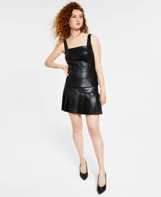 Bar Iii Women's Faux-Leather Square-Neck Peplum Top, Created for Macy's