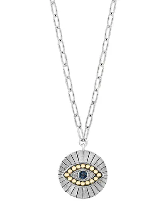 Effy Multicolor Diamond Evil Eye Disc 18" Pendant Necklace (1/10 ct. t.w.) in Sterling Silver & 18k Gold-Plate