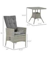 Outsunny Patio Porch Furniture Set 3 Piece Pe Rattan Wicker Reclining Chairs with Coffee Table, Arm Rests, Cushions, Faux Wood Tabletop, Conversation