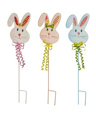 National Tree Company 24" Metal Easter Cottontail Garden Stakes, Set of 3