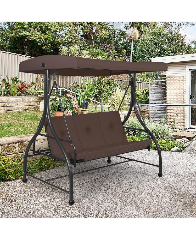 Converting Outdoor Swing Canopy Hammock 3 Seats Patio Deck Furniture