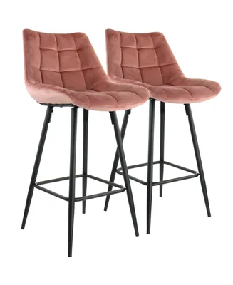 Elama 2 Piece Velvet Tufted Bar Chair in Pink with Metal Legs