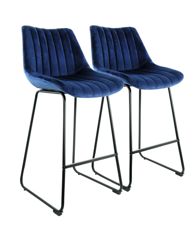 Elama 2 Piece Velvet Stripe Stitch Bar Chair in Royal Blue