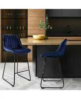 Elama 2 Piece Velvet Stripe Stitch Bar Chair in Royal Blue