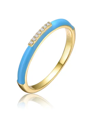 Rachel Glauber Ra Young Adults/Teens 14k Yellow Gold Plated with Cubic Zirconia Blue Enamel Slim Stacking Band Ring