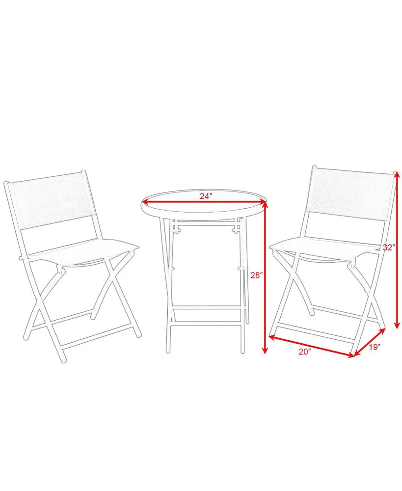 3 Pcs Folding Bistro Table Chairs Set Garden Backyard Patio Furniture
