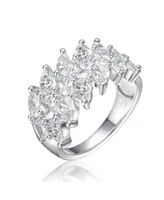 Rachel Glauber Ra White Gold Plated Clear Cubic Zirconia Marquise Cluster Ring